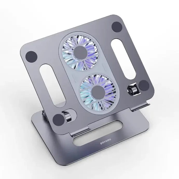 Porodo Alum. Alloy Adjustable Laptop Stand with Cooling Fan- Grey - Tashqila Porodo Alum. Alloy Adjustable Laptop Stand with Cooling Fan- Grey - Tashqila